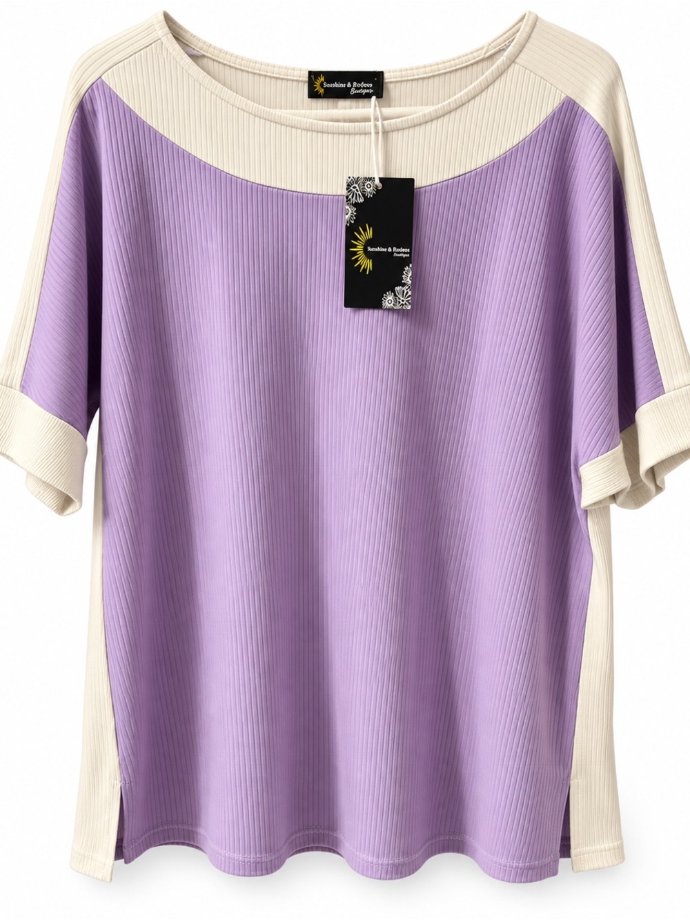 Sunshine & Shadow Lilac Short-Sleeve Top with Cream Trim